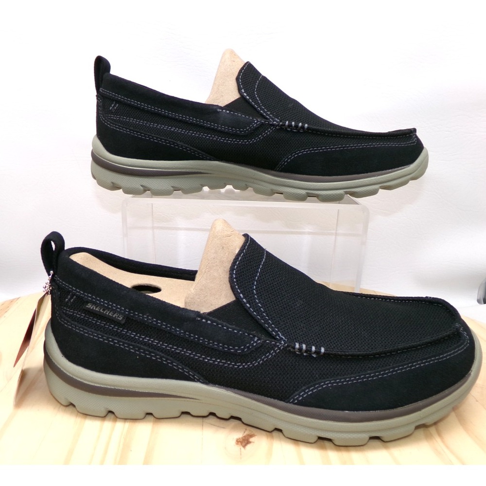 Skechers Superior Milford Slip On Shoes Mens Black Sz 9 Ex Wide Relaxed Fit NEW
